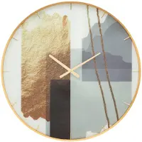 Mauro Ferretti Horloge Murale Glam Motif, Ø 80 Cm, En Verre, Mdf Et Métal, Avec Cadre Doré Et Cadran Multicolore - Design Rond Décoratif