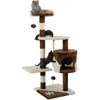 Lionto Arbre à chat pour chats, hauteur 112 cm, avec grotte, corde en sisal, boules en peluche & support mural, arbre à grimper compact, brun/beige