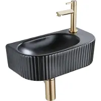 Qeramiq Fuente pack lave-mains – demi-rond – 40 x 21,5 x 12 cm – perçage à droite – robinet doré brossé – cannelé SW1522214/SW696208/SW696218/SW696238