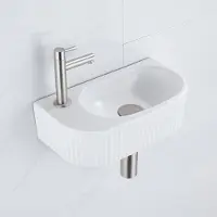Qeramiq Fuente pack lave-mains – 40 x 21,5 x 12 cm – céramique blanc mat – robinet inox brossé – cannelé SW1522209/SW696207/SW696217/SW696237