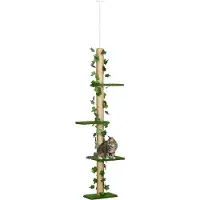 PawHut , arbre à chat, hauteur réglable de 202 à 242 cm, pour chats de taille moyenne, vert et jaune