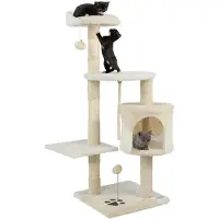 Lionto Arbre à chat pour chats, hauteur 112 cm, avec grotte, corde en sisal, boules en peluche & support mural, arbre à grimper compact, beige/blanc