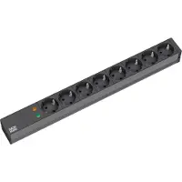 Bachmann Multiprise 19" en aluminium, 1U, sans interrupteur, 8 prises, noir, 2,0 m