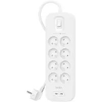 Belkin Multiprise Parafoudre 8 Prises Uk + 2 X Usb-c Blanc (srb004ca2m)