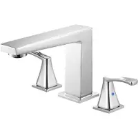 OEM Mitigeur de Baignoire Romaine, Robinet de Baignoire 3 Trous avec 2 Poignées, Ensemble de Robinetterie de Bain à Montage sur Pont, Bec à Angle Droit, pour Salle de Bains Maison, Argenté