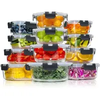 YASHE Boîtes en verre LN-12PCS-Black, 12 pièces, 6,75 L