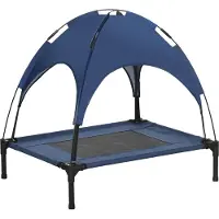 PawHut , lit pour animaux de compagnie avec auvent. Lit surélevé pour chien, idéal pour l'extérieur, couleur bleu foncé
