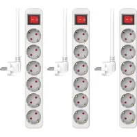 Elro Lot de 3 multiprises ES106, 6 prises, avec interrupteur et câble de 1,5 mètre – Adapté aux enfants