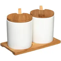 Northix Boîtes à épices en bambou et porcelaine - 2 pcs