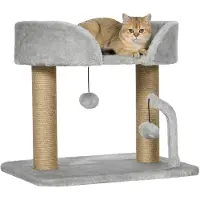 PawHut Arbre à chat, petit modèle de 42 cm avec poteaux en jute, plate-forme, gris