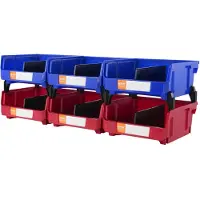 Vevor Bac à Bec Plastique 6 Boites Rangement Empilables Atelier 276x279x128 mm Bleu/Rouge Combinaison Conteneur de Stockage Robustes pour Placard