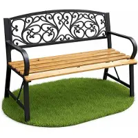 Akord Banc de Jardin Noir NERINA avec Bois laqué et Pieds en fonte, Largeur 118 cm