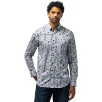 State of Art Chemise Imprimé Feuillage Gris-Bleu