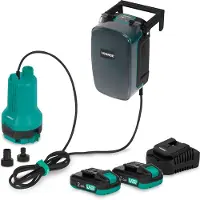 Vonroc Pompe submersible sans fil 20V - 90 W - 3800 l/h - 0,6 bar - eaux propres et sales | 2 batteries 2,0 Ah et chargeur inclus