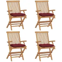 vidaXL Chaises de jardin avec coussins bordeaux 4 pcs. Bois massif teck