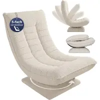 Casaria Fauteuil tout confort pivotant 360 degrés velours côtelé crème