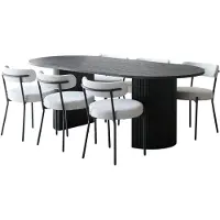 Ebuy24 Kyoto ensemble pour salle à manger table à manger 100x210 cm brun foncé et 6 chaises bouclé blanc.