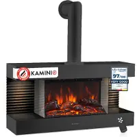 KAMINIO Cheminée électrique LIZ avec tuyau de poêle - Cheminée murale électrique avec chauffage, effet flammes 3D, éclairage d'ambiance LED, télécommande - Noir