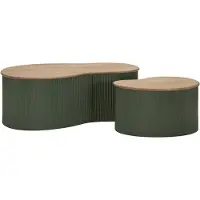 Mauro Ferretti Tables Basses Frankfurt Green - Structure En Bois D'Hévéa Et Métal, 87 X 53 X 32 Cm / 50 X 35 X 28 Cm - Design Organique