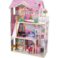 Kidkraft Annabelle Maison De Poupées, En Bois, Rose | 3 Étages, 17 Accessoires, Mobilier et Ascenseur Inclus |Jeux De Rôle | Dimensions Totales: 82,8