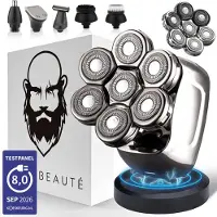 Sansbeauté Rasoir 6-en-1 pour hommes + tête de rasage supplémentaire - SkullSharp PRO - Wet & Dry - Chargement sans fil