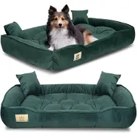 AIO Factory Panier pour chien, parc à jeux, 115 x 95 cm, velours vert foncé