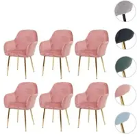 Mendler Lot de 6 chaises de salle à manger HWC-F18, chaise de cuisine, design rétro velours vieux rose, pieds dorés