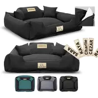 AIO Factory Panier pour chien, parc à jeux, KINGDOG MM43, 115 x 95 cm, personnalisable, déhoussable, antidérapant, noir