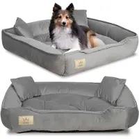 AIO Factory Panier pour chien, parc à jeux, 75 x 65 cm, velours gris