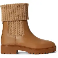 Ralph Lauren pour femme. 802P17088002 Bottine Allyson en cuir de veau et tricot camel (39), Beige, 1 à 3 cm, 3 à 5 cm, Aucun, Casuel
