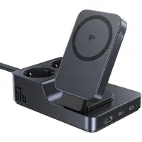 Baseus Station de charge, magnétique sans fil, 2x prise AC, 2x Type-C, 1x USB-A, 67W, 1,5m - Nomos ND11 (E00078801123-00) - Noir cosmique