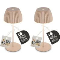 Briloner RIFFLE MINI Lot de 2 lampes LED de table sans fil, variateur tactile, Lauréat German Design Award 2025, beige, Ø8,5x20 cm