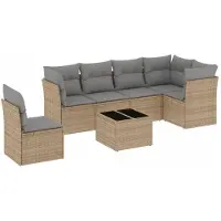 vidaXL Ensemble de salon de jardin 7 pièces avec coussins Beige Poly Rattan
