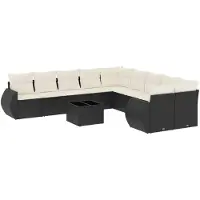 vidaXL Ensemble de salon de jardin 11 pièces avec coussins noir poly rotin