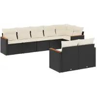 vidaXL Ensemble de jardin canapé 8 pièces avec coussins noir poly rotin