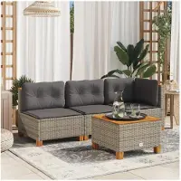 vidaXL Canapé d'angle de jardin avec coussins Gris Poly Rattan