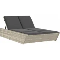 vidaXL Bain de soleil double avec coussins Gris Poly Rattan