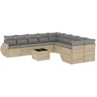 vidaXL Ensemble de salon de jardin 11 pièces avec coussins Beige Poly Rattan