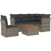 vidaXL Ensemble de salon de jardin 6 pièces avec coussins Gris Poly rotin