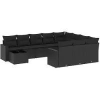 vidaXL Ensemble de salon de jardin 11 pièces avec coussins noir poly rotin