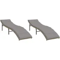 vidaXL Bains de soleil 2 pcs. avec coussins Beige Poly Rattan