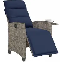 vidaXL Fauteuil de jardin avec table d'appoint Réglable Gris Poly Rattan