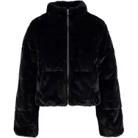 Urban Classics - Veste de transition pour femmes, courte, imitation fourrure, matelassée, noire, taille XS