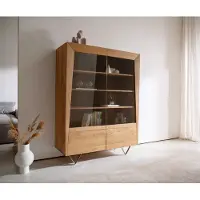 DELIFE Buffet-haut Kayu 115x150 cm acacia naturel 2 portes vitrées pied en V
