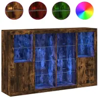 vidaXL Sideboards avec lampes LED 3 pcs. Chêne fumé Matériau dérivé du bois