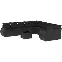 vidaXL Ensemble de salon de jardin 11 pièces avec coussins noir poly rotin