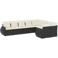 vidaXL Ensemble de salon de jardin 9 pièces avec coussins noir poly rotin