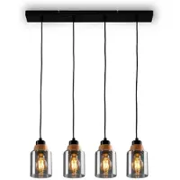 Briloner Lampe à suspendre, avec bois, verre fumé, 4xE27/max.