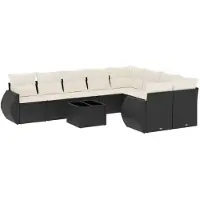 vidaXL Ensemble de 10 canapés de jardin avec coussins noir poly rotin