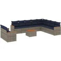 vidaXL Ensemble de 11 canapés de jardin avec coussins, gris, polyrattan